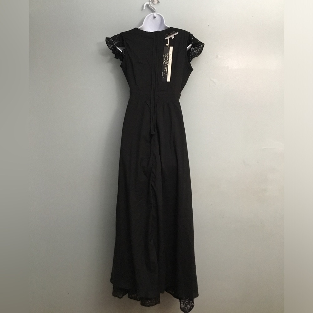 DALIA MACPHEE Black Sheath Maxi Dress with Flutter Cap Sleeves and Crew Neck - Picture 3 of 16